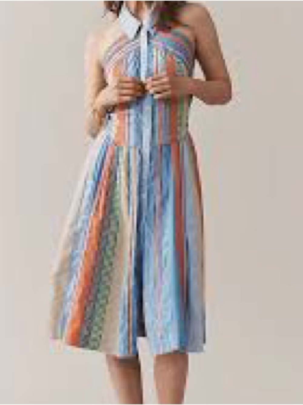 Maeve Multicolor Vertical-Stripe Halter Midi Dress
